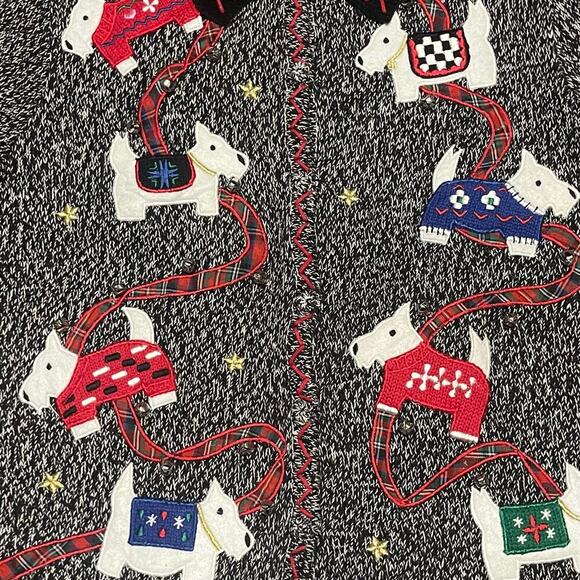 NWT Designer Originals Scottie Dog Holiday Knit Cardigan Sweater Sz M Embroidery - Picture 3 of 9